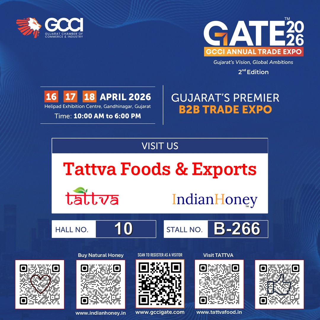 Tattvafood's tweet photo. 📍 Find us at: HAll-10, Stall B-266 
📅 Dates: April 16th – 18th, 2026 
📍 Venue: Helipad Exhibition Centre, Gandhinagar, Gujarat
Come taste our latest Millet Puffs, explore our aromatic Spices, and see our full range of export-quality @theindianhoney @gccigate 
#TattvaFoods https://t.co/4pxaIG2wif