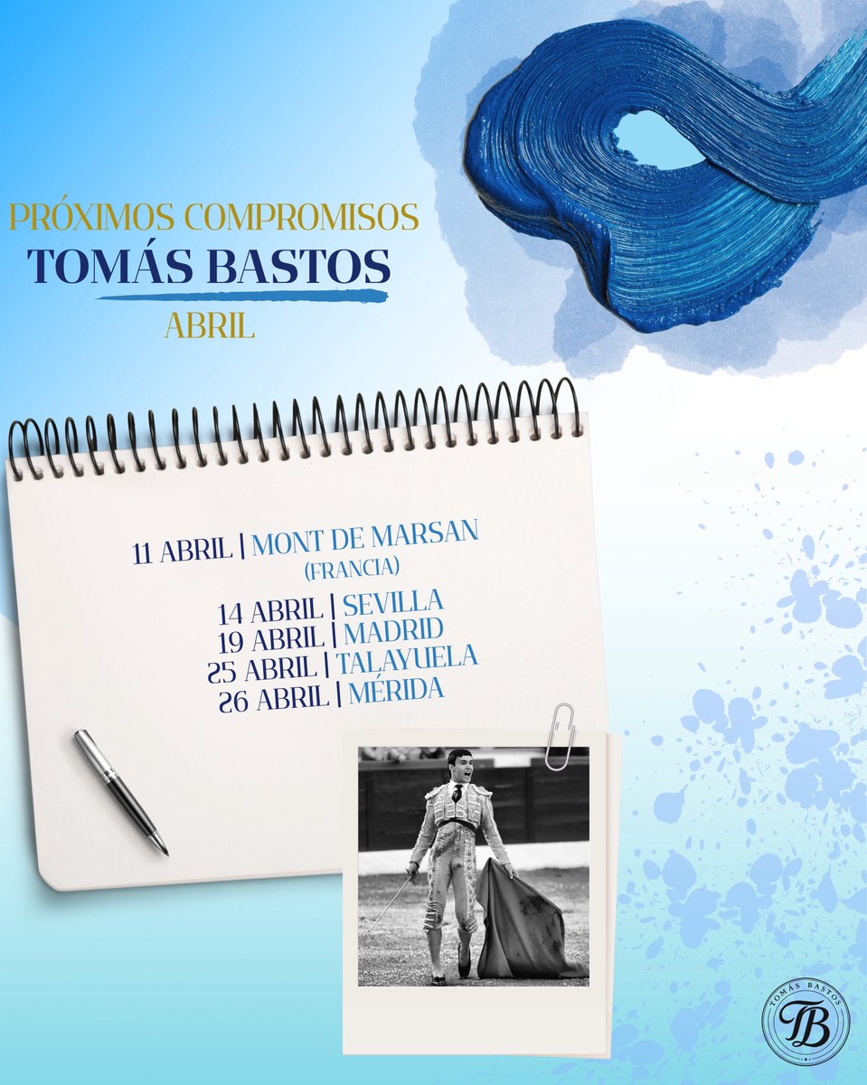 📆 𝗔𝗕𝗥𝗜𝗟 en el horizonte…🌱

Los próximos compromisos de #TomasBastos donde actuará en varias plazas de gran relevancia como 𝗦𝗘𝗩𝗜𝗟𝗟𝗔 y 𝗠𝗔𝗗𝗥𝗜𝗗. 

#Novillero #Portugal #Temporada2026 #Abril