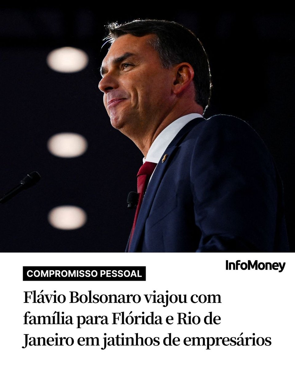 AVIÕES EMPRESTADOS

Documentos do Aeroporto de Brasília e relatos obtidos pelo Estadão mostram que o senador Flávio Bolsonaro, do PL-RJ, pré-candidato à Presidência da República, fez ao menos duas viagens com a família em 2025 em jatos particulares emprestados por empresários.
