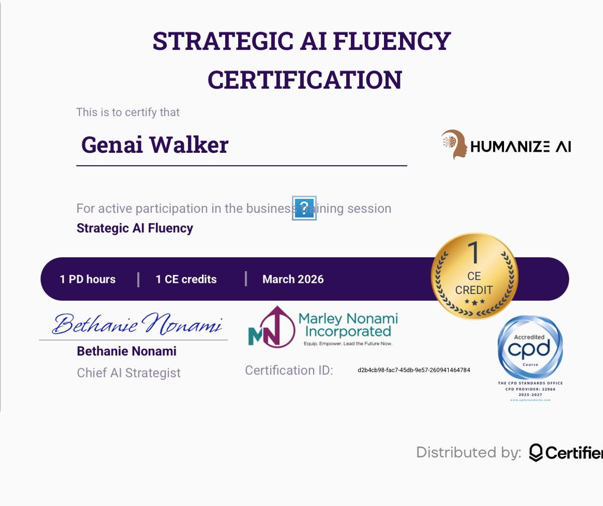 Leveling up in the future of finance and technology!

Proud to earn my Strategic AI Fluency Certification!