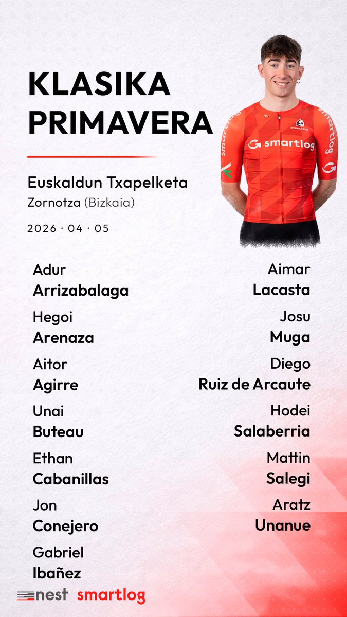 🏁 Klasika Primavera

▪️ #EuskaldunTxapelketa

🗓️ 2026-04-05

♥️🔛