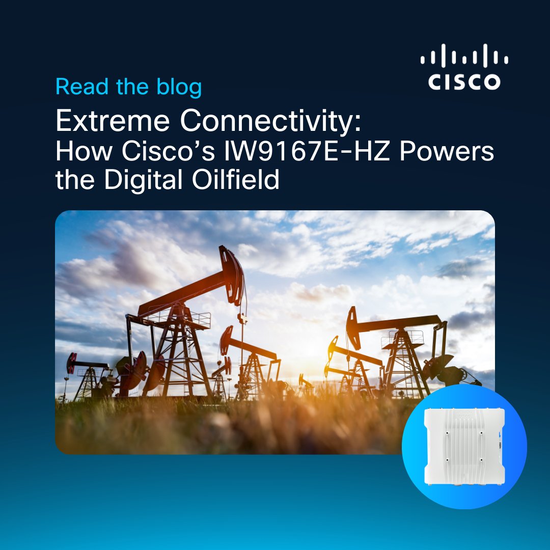 CiscoIIoT's tweet image. Read our blog, which features the IW9167E-HZ, an access point that not only supports both Wi-Fi and URWB but is also purpose-built for hazardous locations and extreme environments like oilfields. 🛢️ 👇
cs.co/6012B6q4DE

#Oilfield #IndustrialWireless #Oil