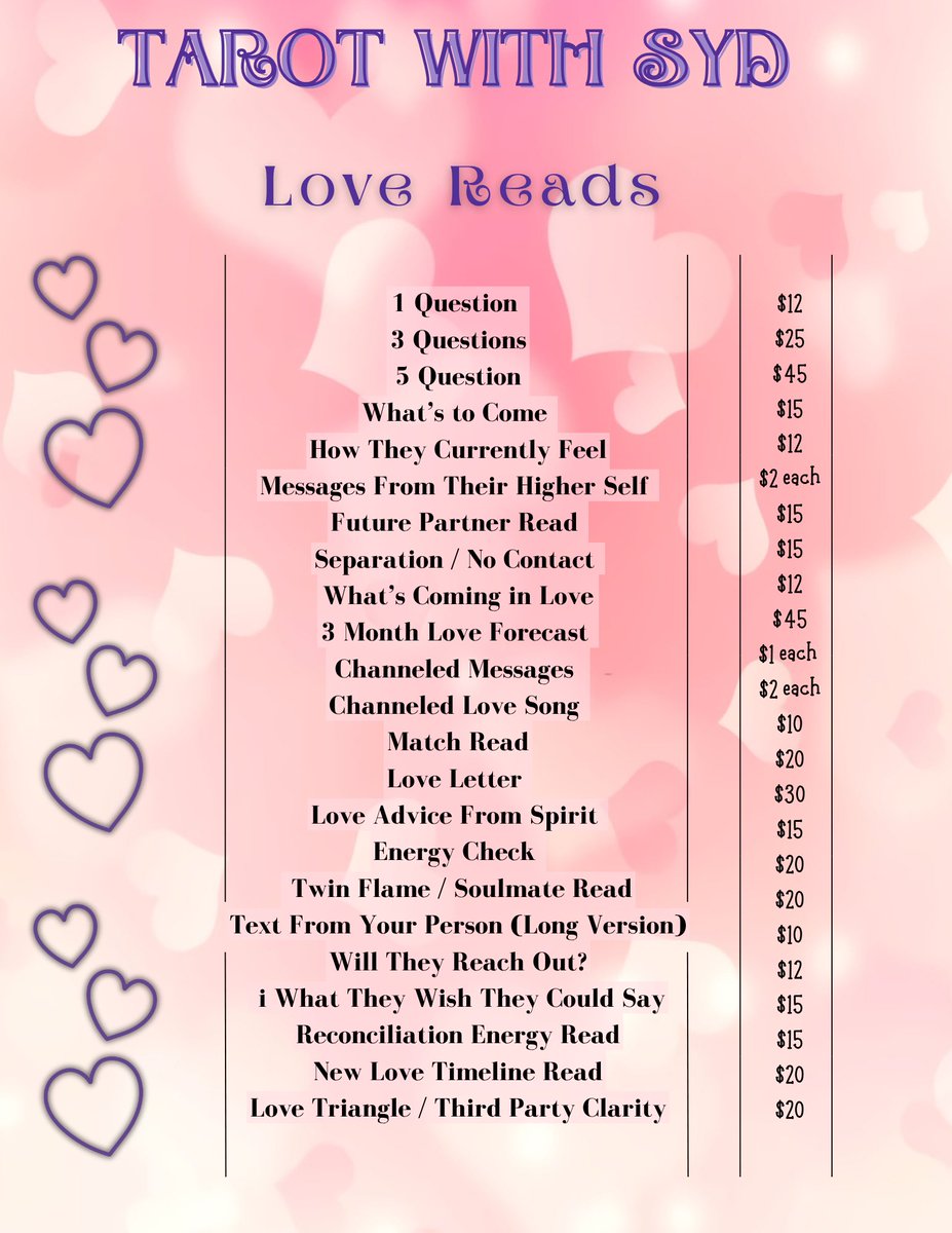 tarotwithsyd's tweet photo. 𝑛𝑒𝑤 𝑝𝑟𝑖𝑐𝑒 𝑙𝑖𝑠𝑡    

𝑚𝑒𝑠𝑠𝑎𝑔𝑒 𝑚𝑒 𝑡𝑜 𝑏𝑜𝑜𝑘 💫💜 https://t.co/l8vJMc5W9V
