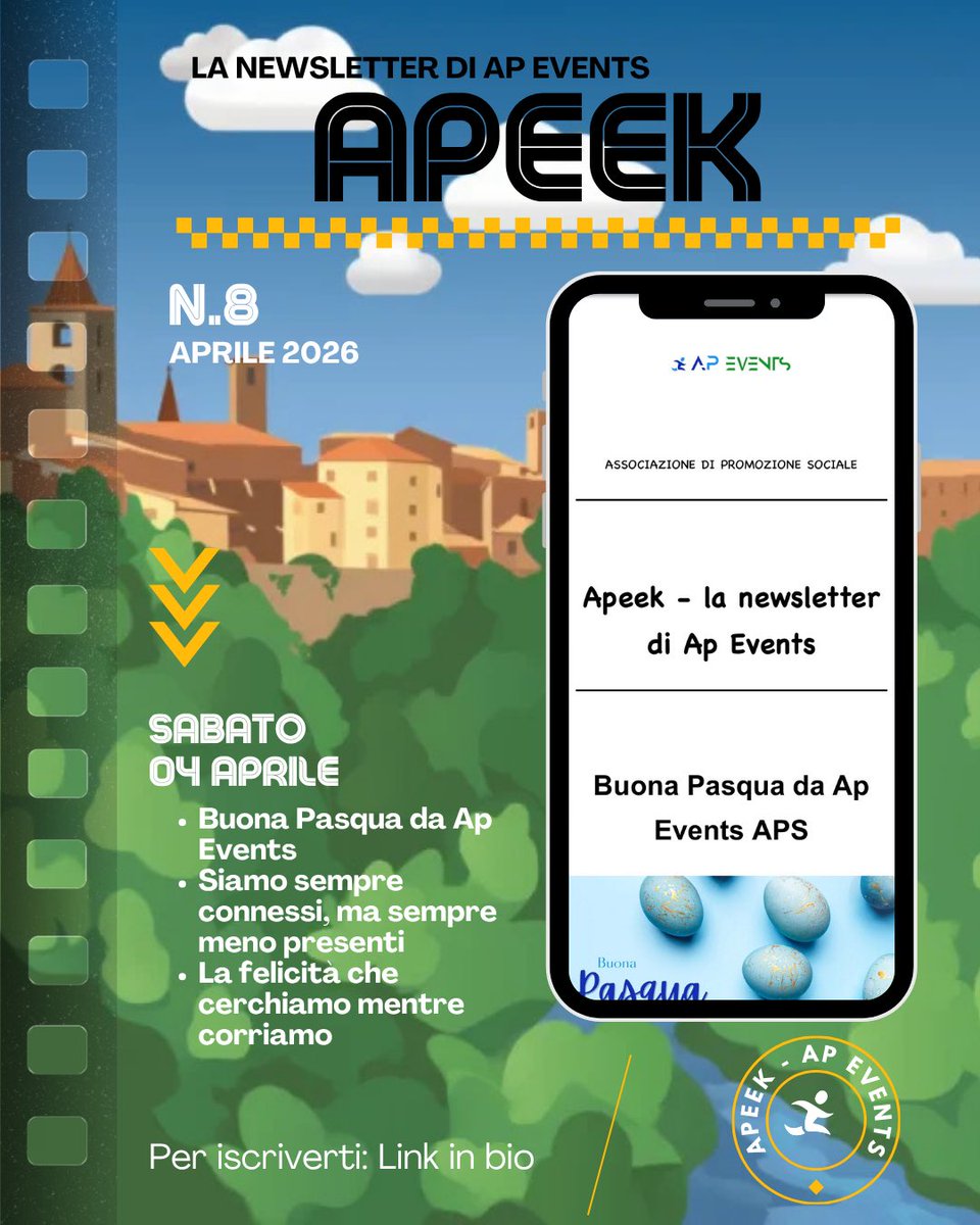 ApEventsaps's tweet photo. “Buona Pasqua da ApEvents”🕊️🗞️

È online l’ottavo numero di Apeek, la newsletter firmata AP Events ✍🏻

Riflessioni, storie e idee che parlano di comunità, partecipazione e futuro.

🔗 Link 
https://t.co/vzqrCCHi9l https://t.co/YunHrCNlEy