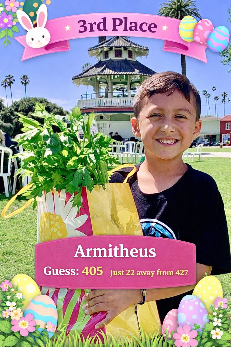 🐣 Jellybean Count Winners! 🍬
🥇 Alicia – 438 (11 away)
🥈 Honey – 440 (13 away)
🥉 Armitheus – 405 (22 away)

Thanks for playing—Happy Easter, Oxnard 🌸🐰
#OxnardFarmersMarket #DowntownOxnard
