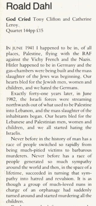 FranzLBecker's tweet photo. @EdbieLigerSmith The "Anti-Semitism" in question and it's just a WW2 vet saying he thinks genocide is wrong. A blood libel against Mr. Dahl. https://t.co/K9mJKsaQfz