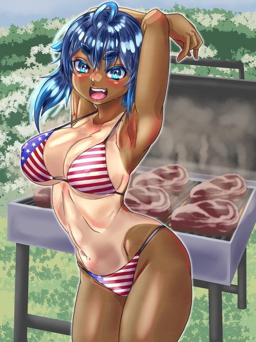 常日頃から世界平和を願う身としては
是非とも描いておきたかった星条旗ビキニを
うちのOCに着てもらいました!
アメリカンBBQぽいイメージを背景にそえて。
#九嶺蓮歌 