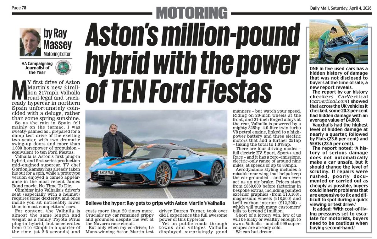 raymasseytweets's tweet image. One in five second-hand cars have a hidden damage history - averaging £4,800. Why it pays to take care and do checks when buying used.
Read me @DailyMail @DailyMailUK 
#CarVertical @RhizomeMedia #consumer #automotive #UsedCars #HiddenHistory