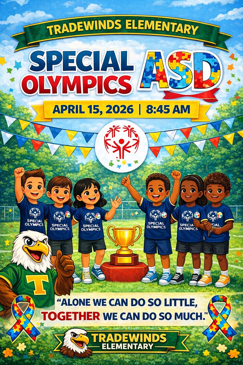 PelieTWE's tweet image. Our Eagles are ready to shine! 🦅💚💛 April 15 at 8:45 AM for Tradewinds Special Olympics (ASD).

Ability has no limits. 💪✨@TradewindsES @Gurreonero_MG @BCPSNorthRegion @DrFlem71 @ESEbroward 
#TradewindsElementary #SpecialOlympics #ASD #EaglePride