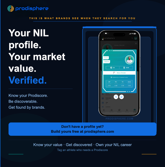 prodisphere's tweet photo. Brands are searching for athletes right now.

Your Prodiscore tells them exactly who you are and what you're worth — before you say a word.

Is your profile ready?

#NIL #Prodiscore #CollegeAthletes https://t.co/xwQXchmu9s