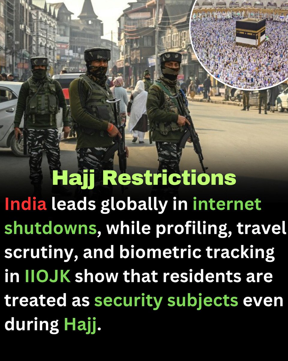Hajj under watch as India extends surveillance on occupied Kashmir pilgrims beyond borders, turning a religious journey into a monitored space.

#IIOJK #Surveillance #teenagegirls #AlparslanTürkeş #JesúsDeNazareth #Başbuğ #Algérie #HalaMadrid