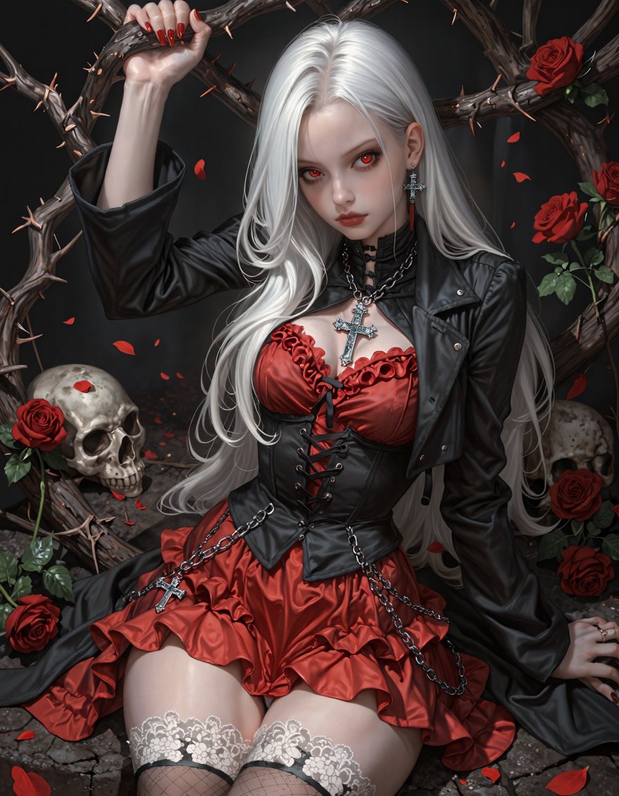 DarkInfinityArt's tweet photo. QT Skulls and Roses 💀🌹

Silver hair, crimson eyes, and a deadly embrace... 
Who else loves this dark romantic vibe? 😈How about @GothiccKiwi, @ai_girlz_art, @CrimsonVeilX, @Hyperion_gr, or @NinjaX022?

Created with Dreams &amp; Lace Z on @MageSpace_

#AIart #GothGirl #DarkFantasy https://t.co/hMRfZfymfT