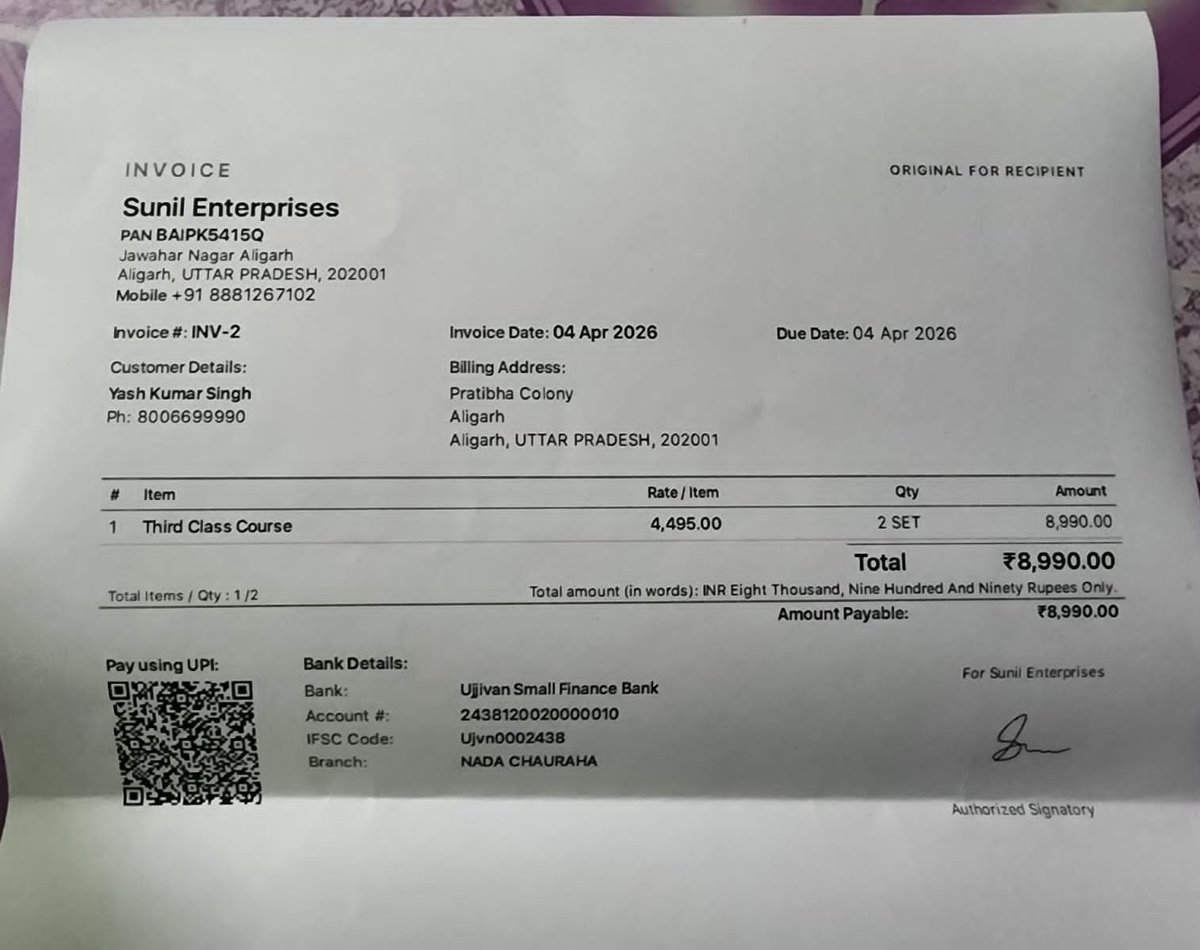 dkumar7845's tweet photo. @Dm_Aligarh @CMOfficeUP 
Sir ek apka Adesh ek 3rd class ki books ka bill https://t.co/ndjJmqUttX