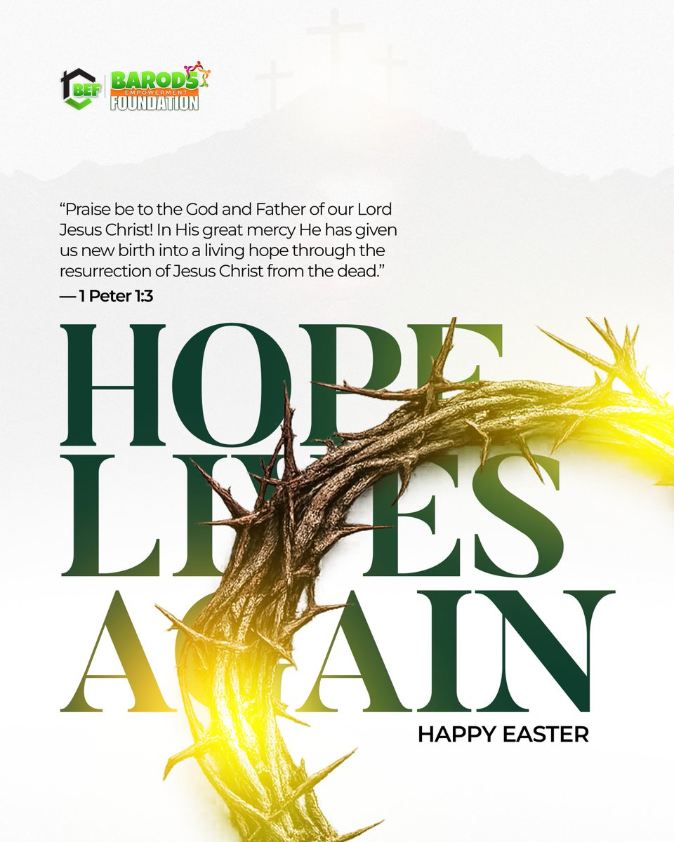 Barods_emp's tweet photo. Through His resurrection, we are given hope, grace, and a new beginning.

HAPPY EASTER

#EasterRising #barodsfoundation https://t.co/IJyuT3rqHR