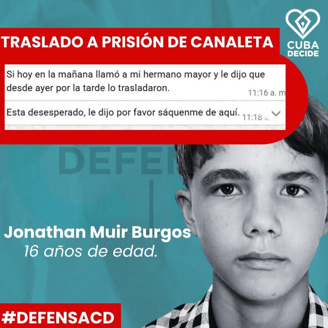 Jonathan Muir Burgos es llevado a prisión.  Jonathan expresó encontrarse en estado de desesperación, saquenme de aquí: y advirtió que en la prisión de Canaleta “sí dan golpes” El mundo debe de conocer los abusos y violaciones al derecho  contra un niño de 16 años.