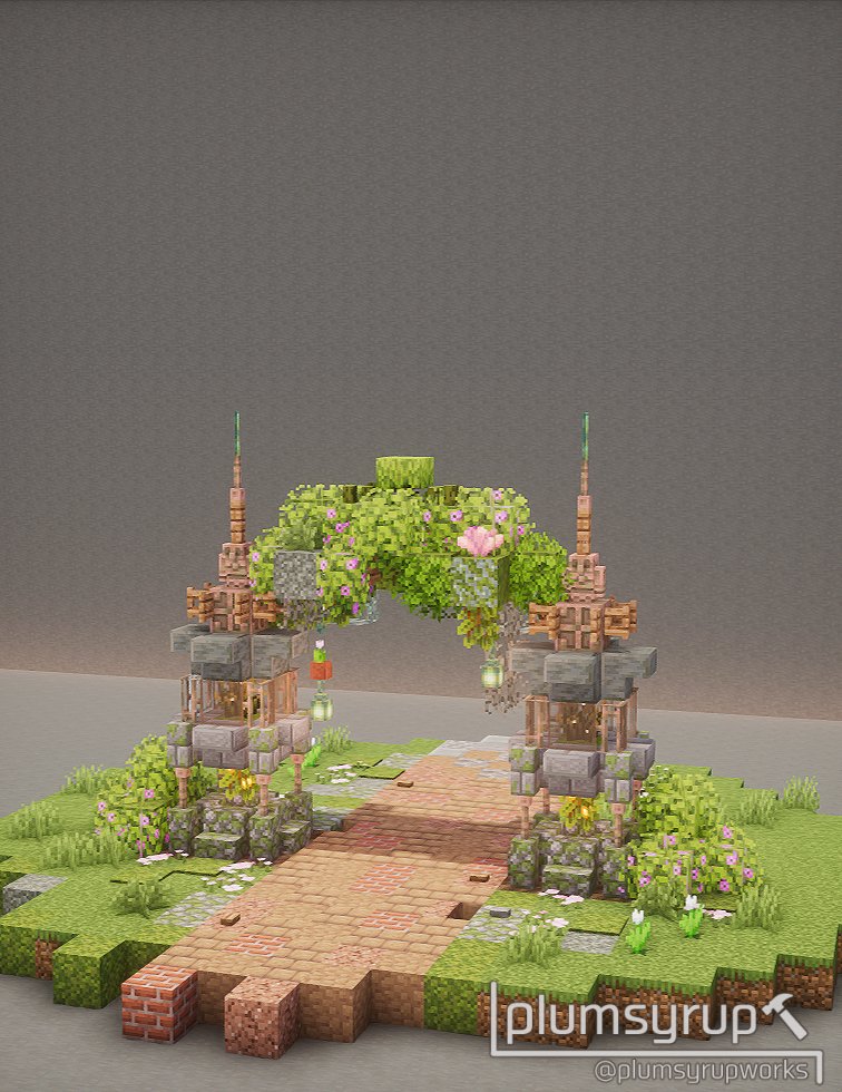 PlumsyrupWorks's tweet image. #朱サバ　14周年建築イベント用で作ったゲートアーチ
#Minecraftbuilds #Minecraft