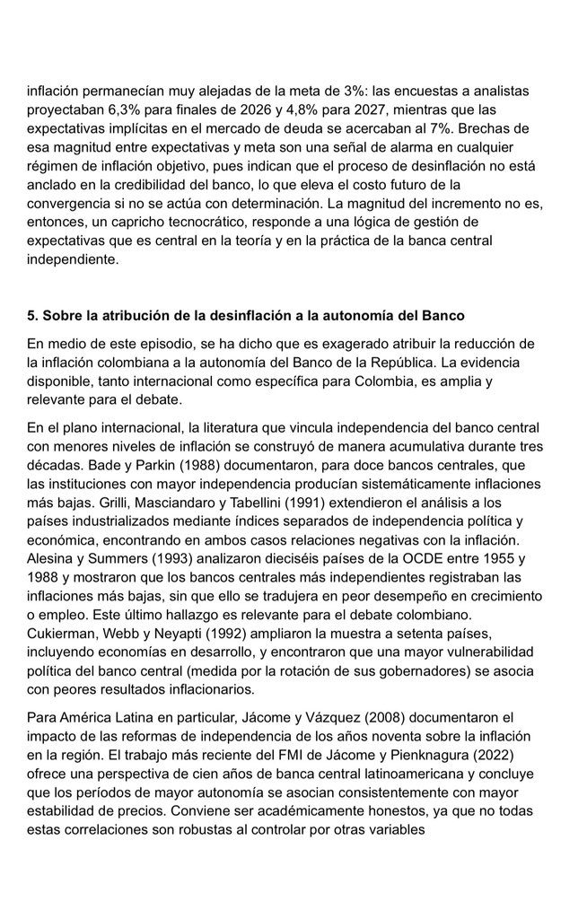 cesaretamayo's tweet photo. Algunas reacciones frente a nuestra carta invitando a cuidar la autonomía del banco central nos brindan una oportunidad para expandirla y complementarla, en su debido contexto, y con importantes precisiones.

@luzka_abadia @jpherrerasaav @h_zuleta @GarciaSuaza @cata0531 https://t.co/AQA5xAiAsK