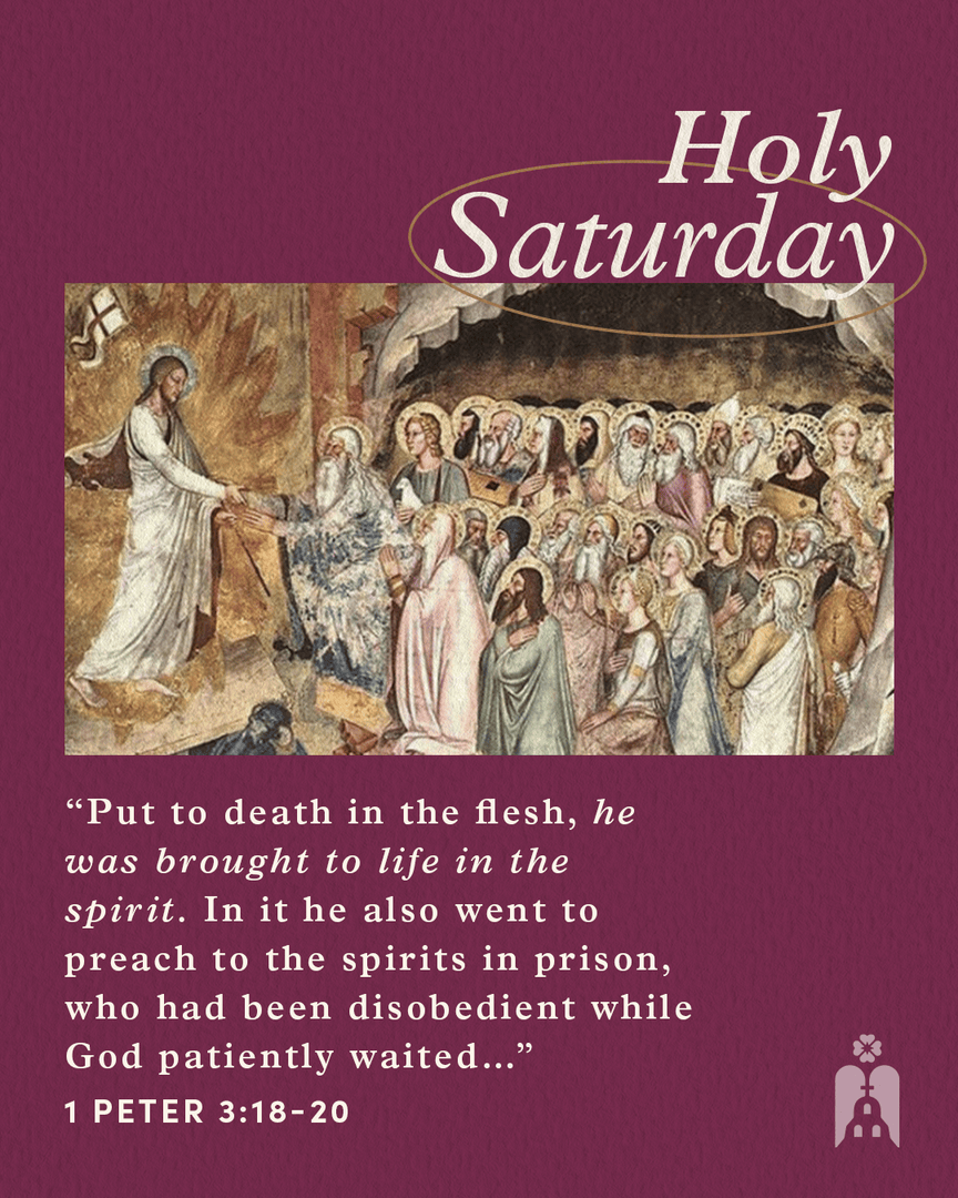 lacatholics's tweet photo. Jesus, in his infinite mercy, is laid to rest in the tomb and descends into hell, freeing the souls awaiting his salvation. 

#HolySaturday: A day of stillness, quietly awaiting the fulfillment of Jesus’ promises. Ask for Jesus' help to wait, trusting in his promises. https://t.co/OfoIWTeUqP