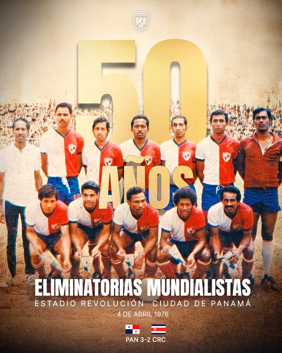 fepafut's tweet photo. Historia, orgullo y legado 🇵🇦
Hoy conmemoramos 50 años de nuestro primer partido por Eliminatorias Mundialistas: 

🗓️ 4 de abril 1976
Panamá 🇵🇦 3-2 Costa Rica 🇨🇷

🏟️ Estadio Revolución, Ciudad de PAN 
⚽️ Goles PAN: Luis “Cascarita” Tapia, Federico Ponce, Agustín “Muquita” Sánchez 

🏆 Rumbo al Mundial de Argentina 1978 

👏🏽 Gracias a quienes hicieron posible el inicio de este sueño.