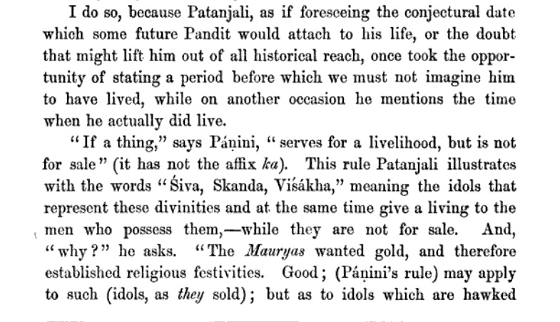 yashasvipratap's tweet photo. @VedicWisdom1 Those aren't even Patanjali's words, it's part of "Udyota", a commentary by Nagojibhatta/Nagesh Bhat on the Mahabhasya.

Originally Patanjali here was expanding on Panini's Ashtadhyayi.

The discussion is about the "-ka" suffix and why its mention isn't there in case of Mauryas. https://t.co/ZeovDczcry