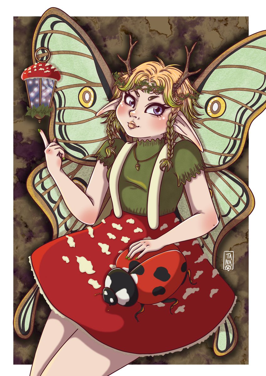 Cuando estoy falta de inspiración me da por hacer retos, y de uno ha salido esta hada 🍄🦋🐞 #fairy #hada #mariquita #procreate