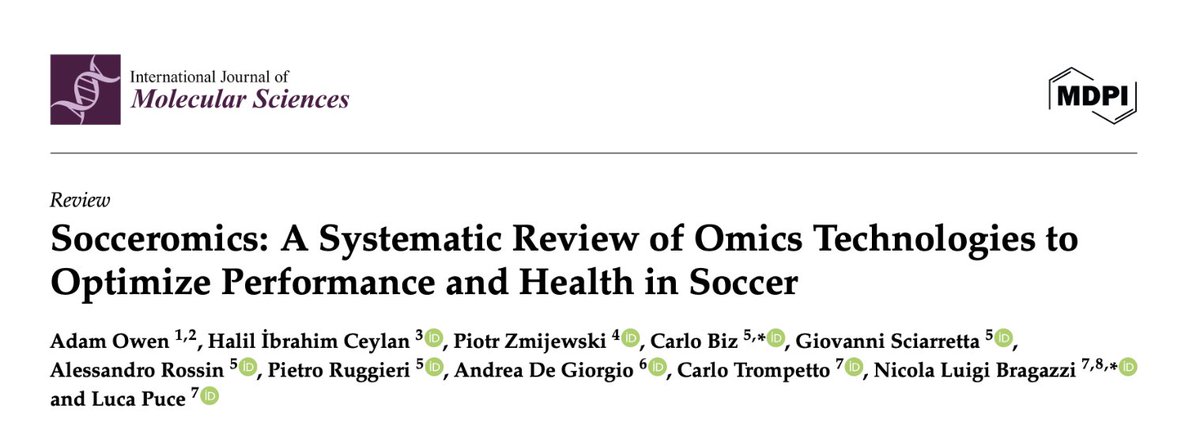 adamowen1980's tweet photo. ⚽️Socceromics: A Systematic Review of Omics Technologies to Optimize Performance and Health in Soccer

🔬Evidence from omics research in soccer supports the potential for individualized approaches to training, nutrition, recovery, and injury prevention
https://t.co/ogE2OdD66G https://t.co/bKGsaVfWpk