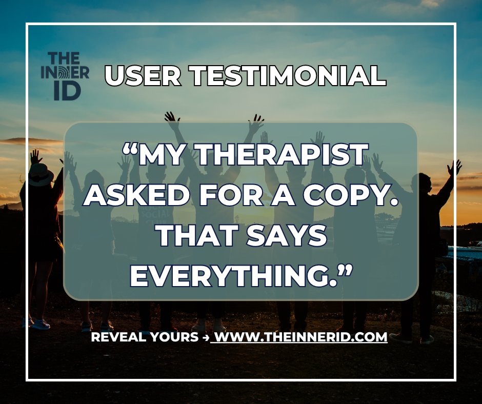TheInnerID's tweet photo. User Testimonial

“My therapist asked for a copy. That says everything.”

Reveal yours → https://t.co/r1I2vKNgX2
#therapytools https://t.co/VBZ1tRdB1P