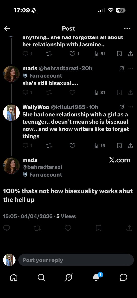 I got blocked because of this post.. they completely missed my point.. just because a character had one relationship with a partner of the same sex.. doesn’t make them bi-sexual.. and the writers will always forget these storyline #emmerdale