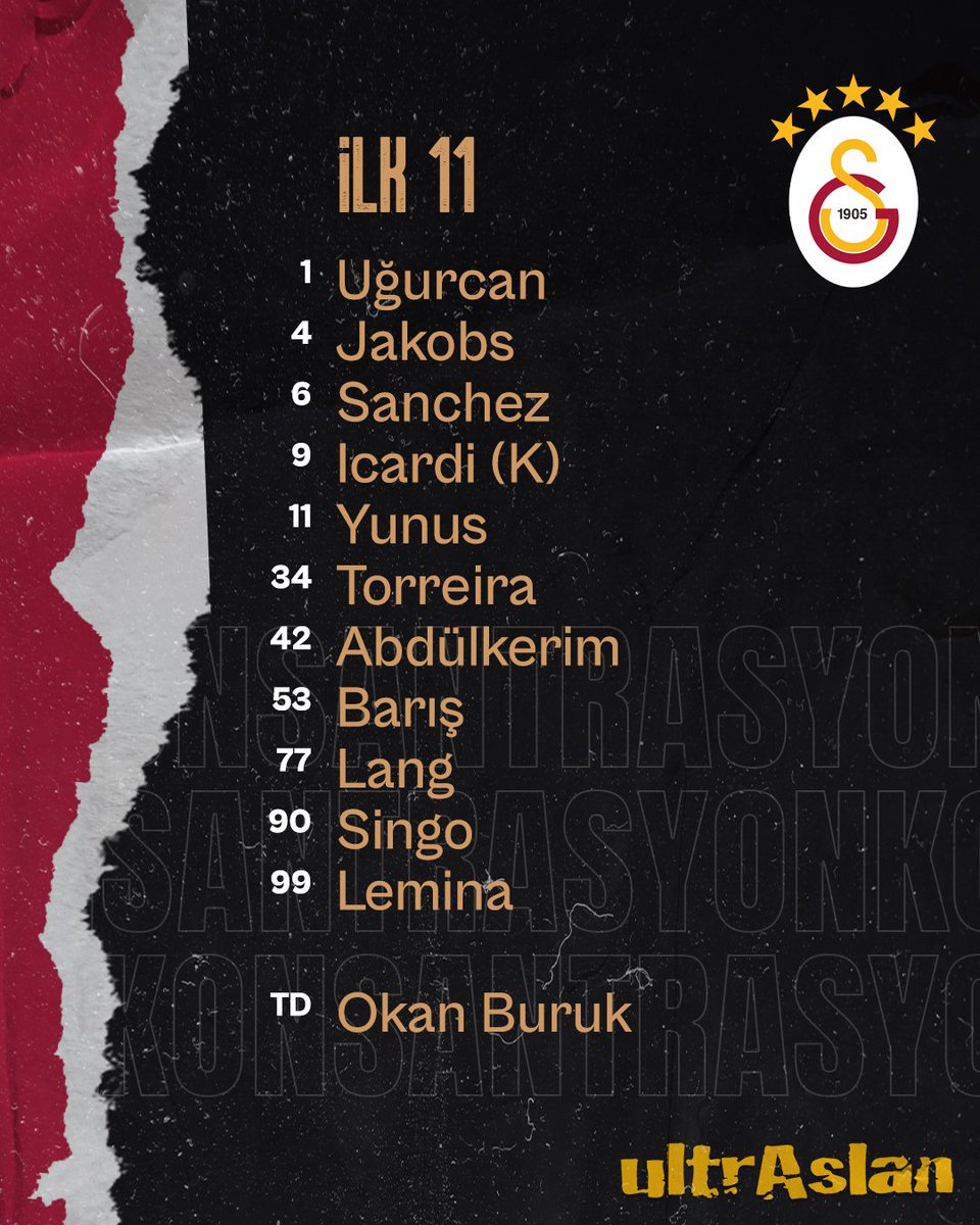 🟨🟥 GALATASARAYIMIZIN İLK 11'İ!

#BugünGünlerdenGALATASARAY!

#ultrAslan