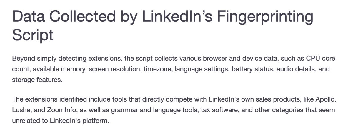 sonoclaudio's tweet image. C'è sempre una buona ragione per raccogliere informazioni sensibili degli utenti.
@LinkedIn utilizza #JavaScript nascosto per scansionare oltre 6.000 estensioni di #Chrome sui browser dei visitatori.
🔗 ghacks.net/2026/04/04/lin…