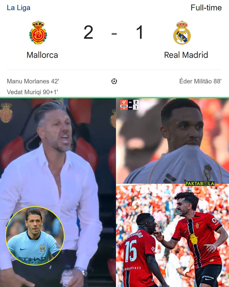 Kerugian besar! Real Madrid kalah lawan tim papan bawah Mallorca. Kebobolan menit 90+1' 😅 

Mallorca dilatih oleh Martin Demichelis, ex pemain Atletico Madrid
