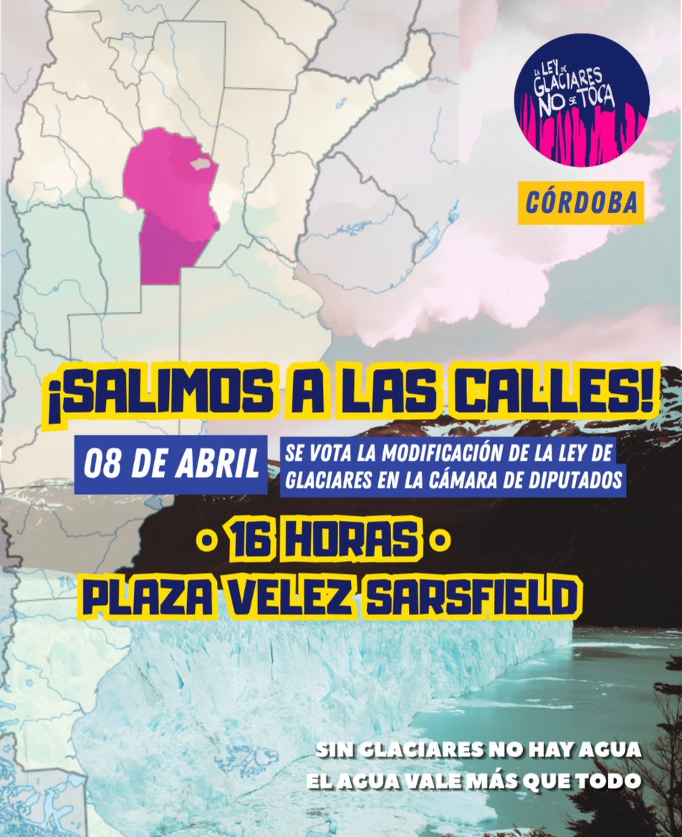Foroddhhcba's tweet photo. Acompañamos y participamos de esta acción
¡LOS GLACIARES NO SE TOCAN! Salimos a las calles en todo el país a defender la Ley de Glaciares. El agua nos une 
Miércoles 08 de abril, 16 horas
Concentración en Plaza Vélez Sarsfield, Córdoba Capital. https://t.co/JsIwzV8ptD