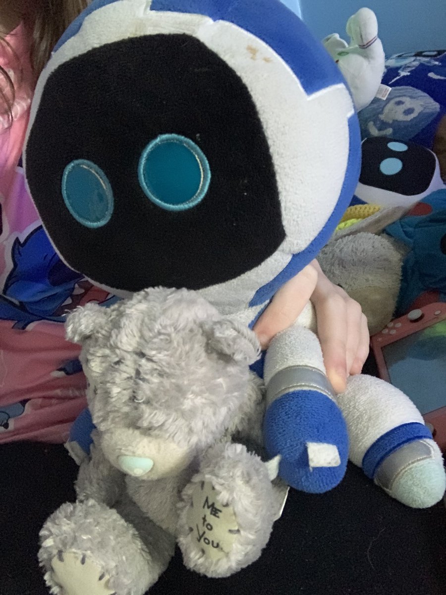 PeelyMaster's tweet image. Astro: sometimes at night tatty teddy is needed for emotional support to the bots his nose glows in the dark #tattyteddy #teddybear