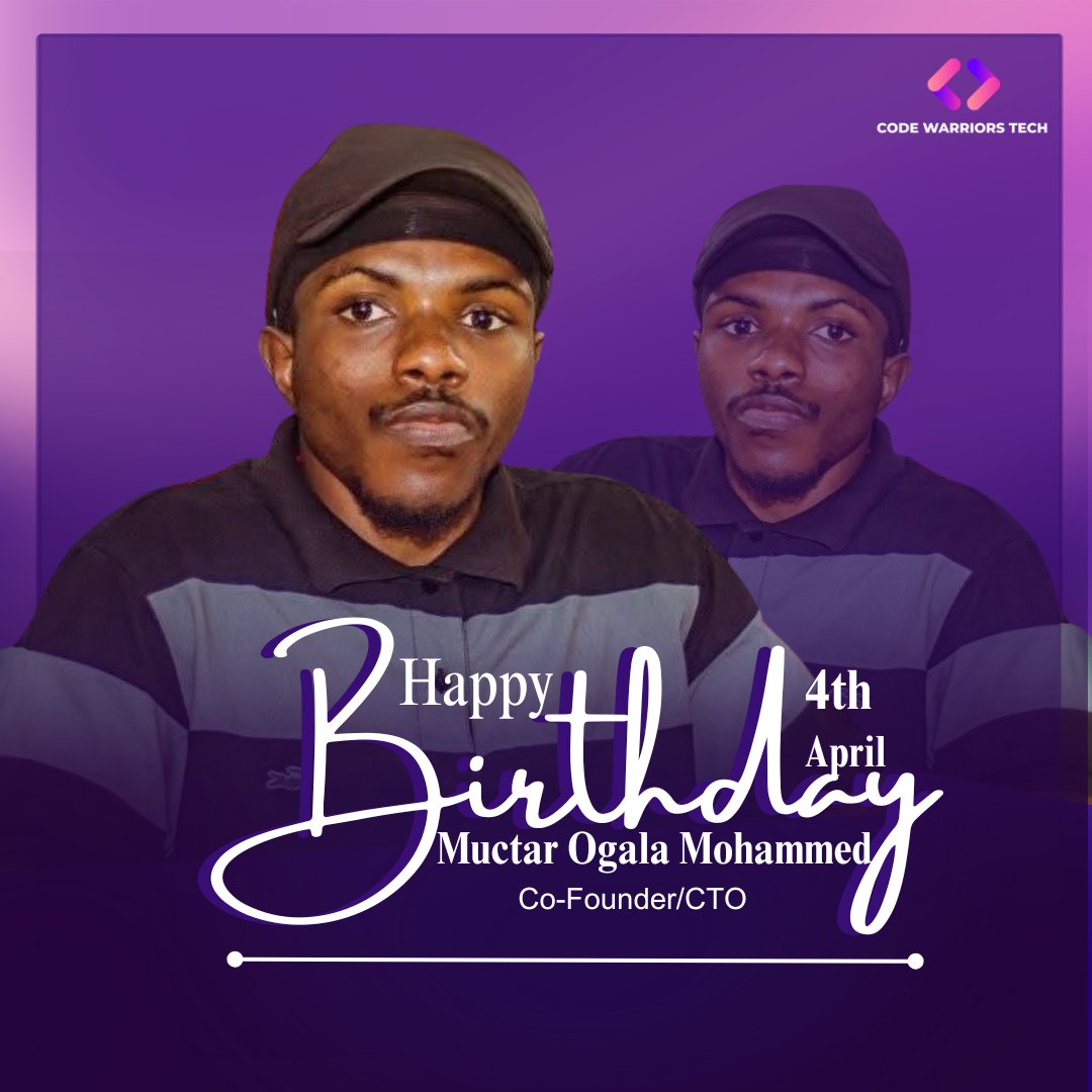 codewarriors02's tweet photo. 𝐇𝐚𝐩𝐩𝐲 𝐁𝐢𝐫𝐭𝐡𝐝𝐚𝐲 Muctar Ogala Mohammed

Today, we celebrate you with joy and heartfelt gratitude.
Your leadership and dedication mean so much to all of us.

Wishing you a joy-filled celebration! 
𝑭𝒓𝒐𝒎 𝒂𝒍𝒍 𝒐𝒇 𝒖𝒔 𝒂𝒕 𝑪𝒐𝒅𝒆 𝑾𝒂𝒓𝒓𝒊𝒐𝒓 𝑻𝒆𝒄𝒉 🤗🎁💜 https://t.co/UYrWMPOo2A