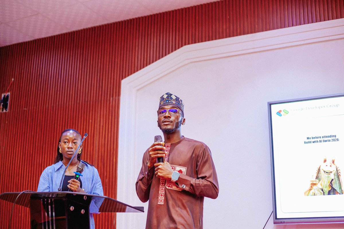 gdgIlorin's tweet photo. Our Hosts with the Most Innit!π€π
Shoutout to Azooz and Faith for holding down the stage at Build with AI Ilorin 2026. You both kept the energy high and engaged the room from start to finish π€©
#BWAIIlorin2026
#BuildWithAI
#GDGIlorin
#BuildWithAIIlorin https://t.co/gahZBMi1r0