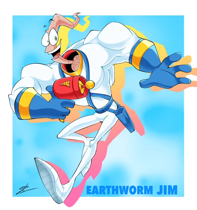 Drawing Earthworm Jim without relying on AI is the most Happy thing ever!!! GROOVY!! ※Includes time-lapse video