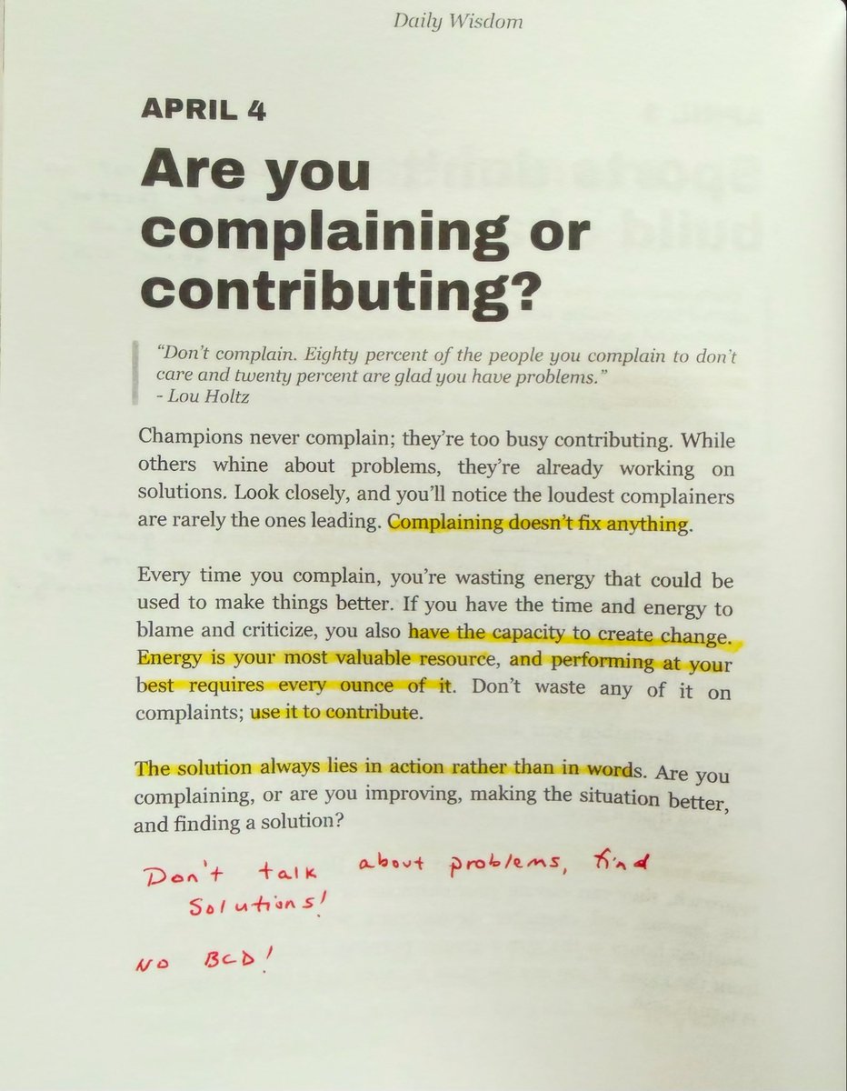 CoachLSimmons's tweet photo. I love the “Don’t bring me problems unless you have a solution” idea. It’s easy to point out problems, but it’s much harder, and more important, to have & execute solutions. Anyone can complain things aren’t going their way, but true leaders find ways to make the situation better. Don’t just point out what’s wrong; get creative, research, dig deep, find ways to contribute to the success of the situation. 
Great leaders are problem solvers and always evaluating their circumstances. 
Use your energy to get better. Don’t waste it on things that do not matter or help. 
Evaluate. Find a solution. Act.