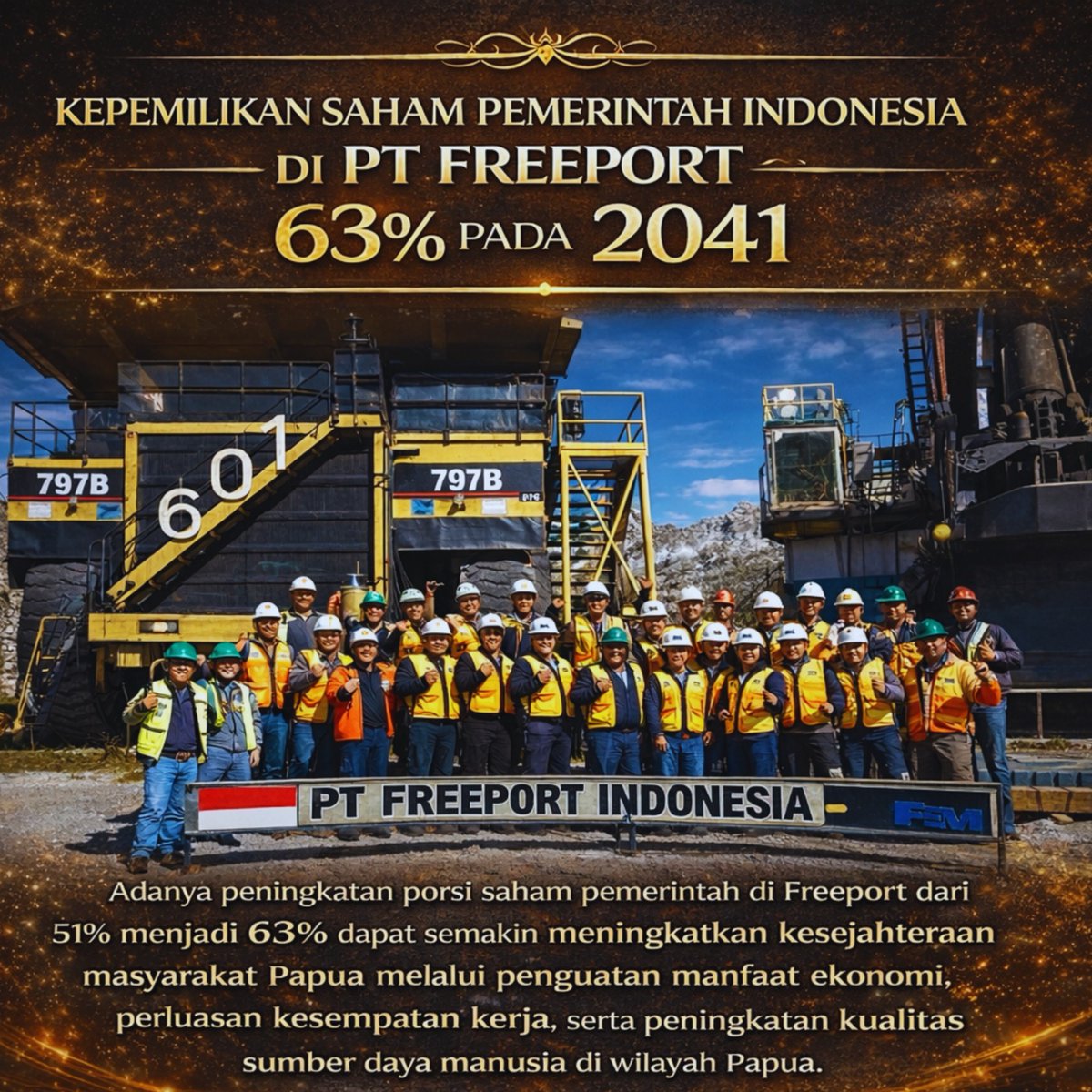 suarakeadilan88's tweet image. 63% saham… bukan sekadar angka!

Ini adalah langkah besar yang berdampak langsung untuk Papua 🇮🇩

Dari 51% ➡️ 63% kepemilikan, artinya:
💰 Manfaat ekonomi makin besar
👷‍♂️ Kesempatan kerja makin luas
🎓 SDM Papua makin berkembang

#FreeportIndonesia
#PapuaIndonesia
#PapuaSejahtera