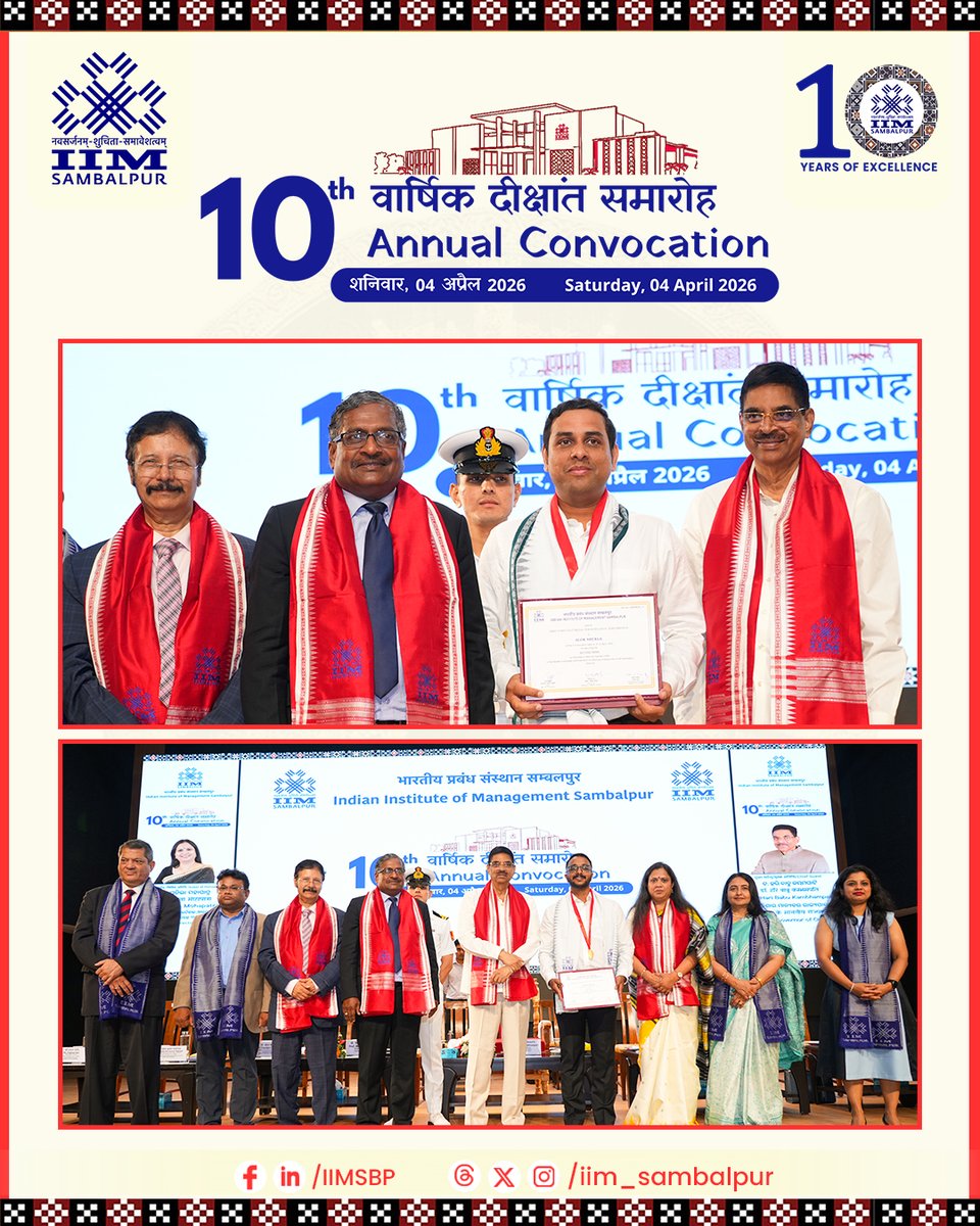 iim_sambalpur's tweet photo. The 10th Annual #Convocation of #IIMSambalpur marks a defining milestone in the institute’s decade-long journey of excellence, with an outstanding 76% women's representation in the graduating cohort. A total of 416 students graduated across 5 programs.

@DrHariBabuK @Prativa_M https://t.co/IujHxIgwAc