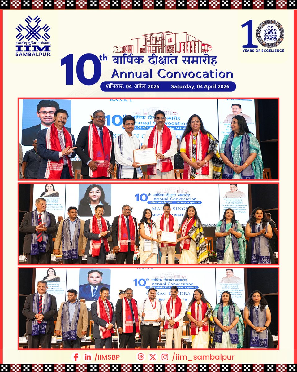 iim_sambalpur's tweet photo. The 10th Annual #Convocation of #IIMSambalpur marks a defining milestone in the institute’s decade-long journey of excellence, with an outstanding 76% women's representation in the graduating cohort. A total of 416 students graduated across 5 programs.

@DrHariBabuK @Prativa_M https://t.co/IujHxIgwAc