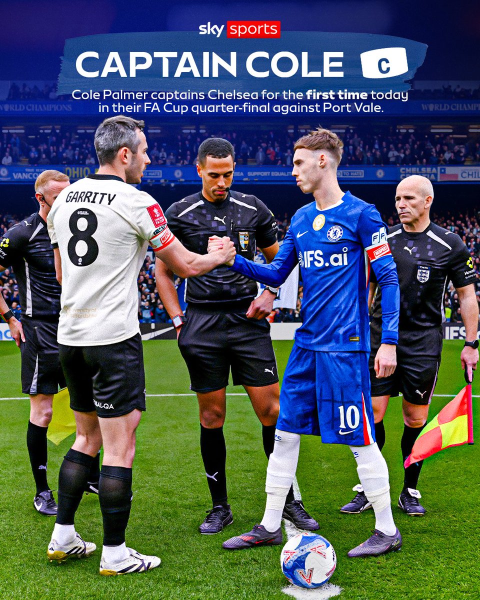 Cole Palmer captains Chelsea for the first time today in their FA Cup quarter-final against Port Vale...🥶