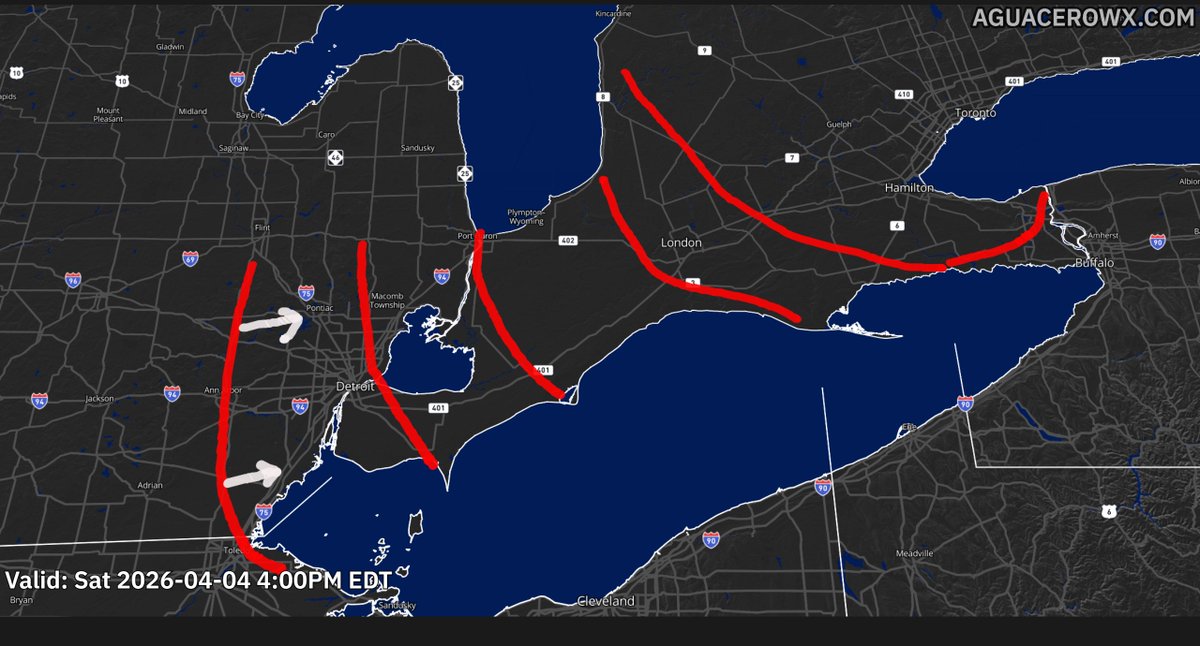 Today's semi-stationary boundaries ahead of the cold front. These will have a weak influence on activity today because the storms will be elevated.