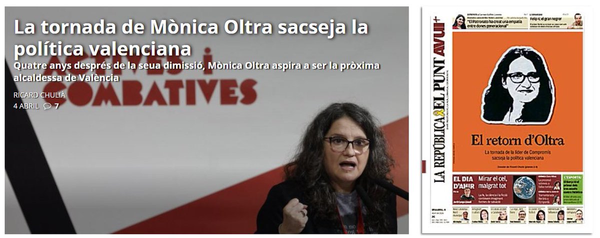 RicardChulia's tweet photo. La tornada de @monicaoltra sacseja la política valenciana. 

Reportatge de portada per a @elpuntavui https://t.co/rqgPv5fE49 https://t.co/7HC31TvxYk