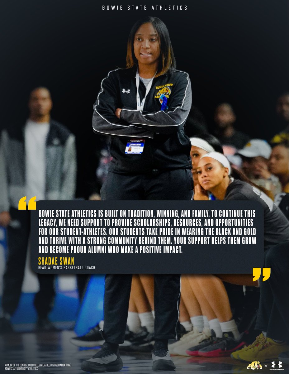 BSU_Sports_Info's tweet photo. 𝗚𝗶𝘃𝗶𝗻𝗴 𝗗𝗮𝘆 𝗶𝘀 𝗮𝗹𝗺𝗼𝘀𝘁 𝗵𝗲𝗿𝗲! 💛🖤 

Hear from our coaches and help Bowie State Athletics reach new heights this Monday, Apr. 6! Link will be in our bio. 

#BulldogNation | #BiteDown https://t.co/eUZclV4ZEo