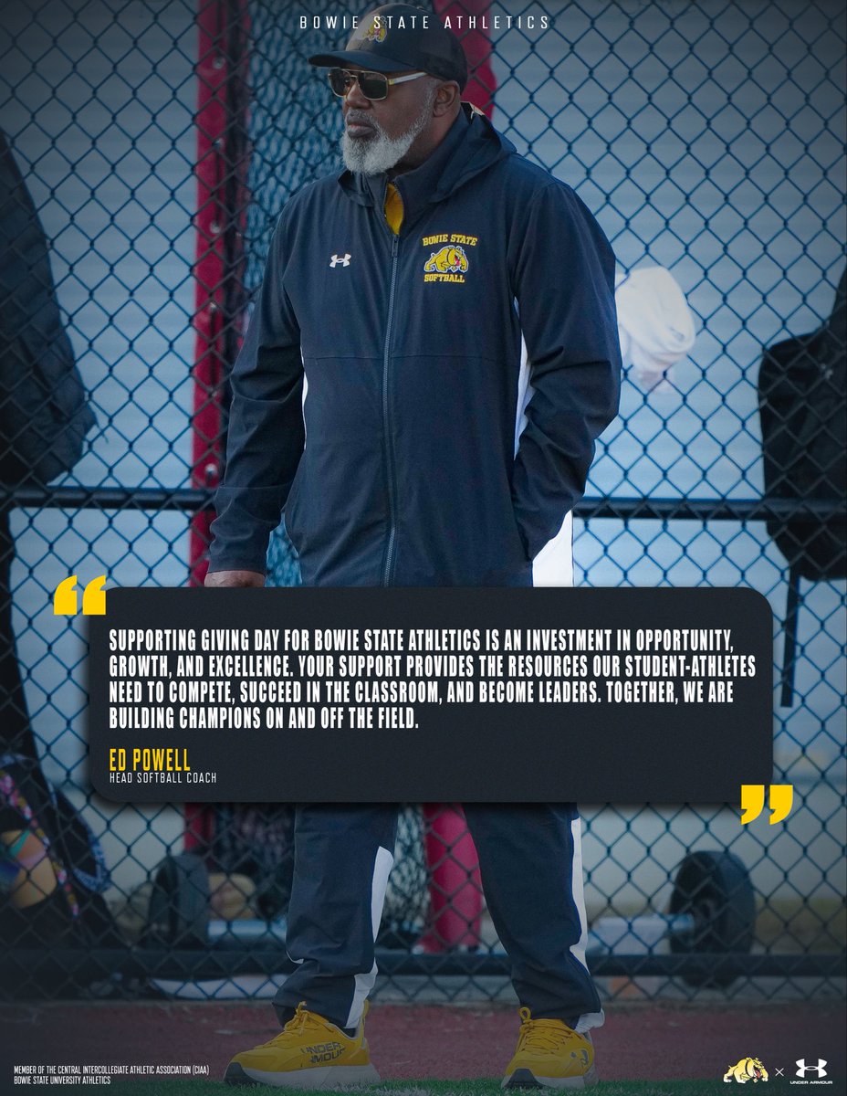 BSU_Sports_Info's tweet photo. 𝗚𝗶𝘃𝗶𝗻𝗴 𝗗𝗮𝘆 𝗶𝘀 𝗮𝗹𝗺𝗼𝘀𝘁 𝗵𝗲𝗿𝗲! 💛🖤 

Hear from our coaches and help Bowie State Athletics reach new heights this Monday, Apr. 6! Link will be in our bio. 

#BulldogNation | #BiteDown https://t.co/eUZclV4ZEo