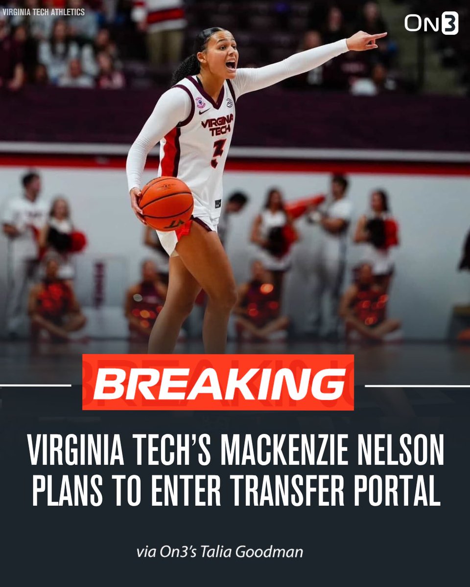 TaliaGoodmanWBB's tweet photo. NEWS: Virginia Tech’s Mackenzie Nelson plans to enter the transfer portal, she told @On3. 

The 5-8 sophomore averaged 8 ppg, 5.7 apg and 1.4 spg this season. 

TRACKER: https://t.co/wYv1Ze6EPC https://t.co/yvifYOhQxv