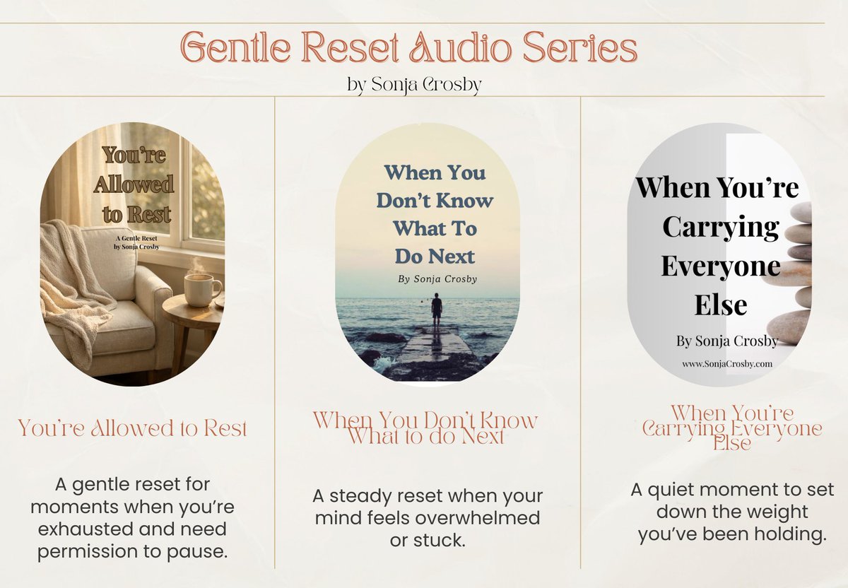 SonjaVoiceOver's tweet photo. The Gentle Reset series is now available. 3 short emotional resets for moments when life feels heavy, overwhelming or uncertain.  Just a few minutes to pause, breathe and steady yourself.  You can explore the series at https://t.co/XqTTVN6b09 https://t.co/2sOXIQLhuG