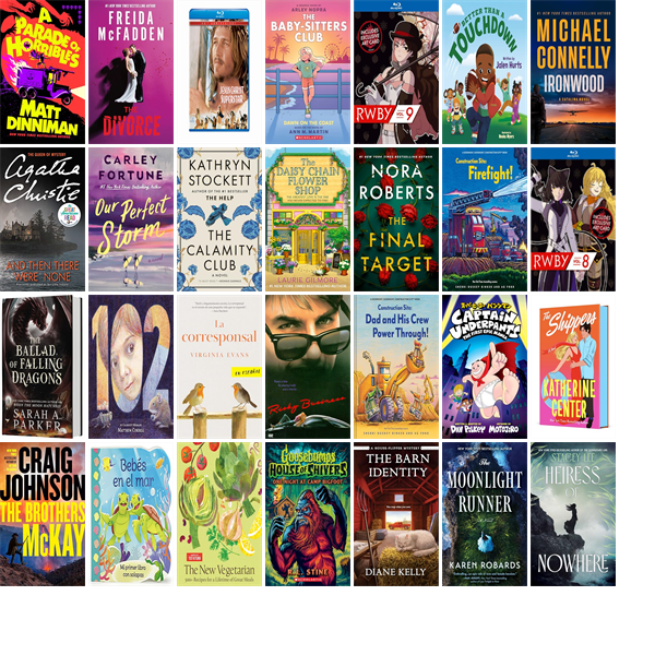 FramPub's tweet photo. This week the Framingham Public Library has 217 new books and eight new movies.  New items include A Parade of Horribles, The Divorce, Jesus Christ Superstar, The Baby-Sitters Club 19, RWBY, Better Than a Touchdown, Ironwood, and And Then There Were None. https://t.co/nza09rWl7D https://t.co/KtrRyWOZQV