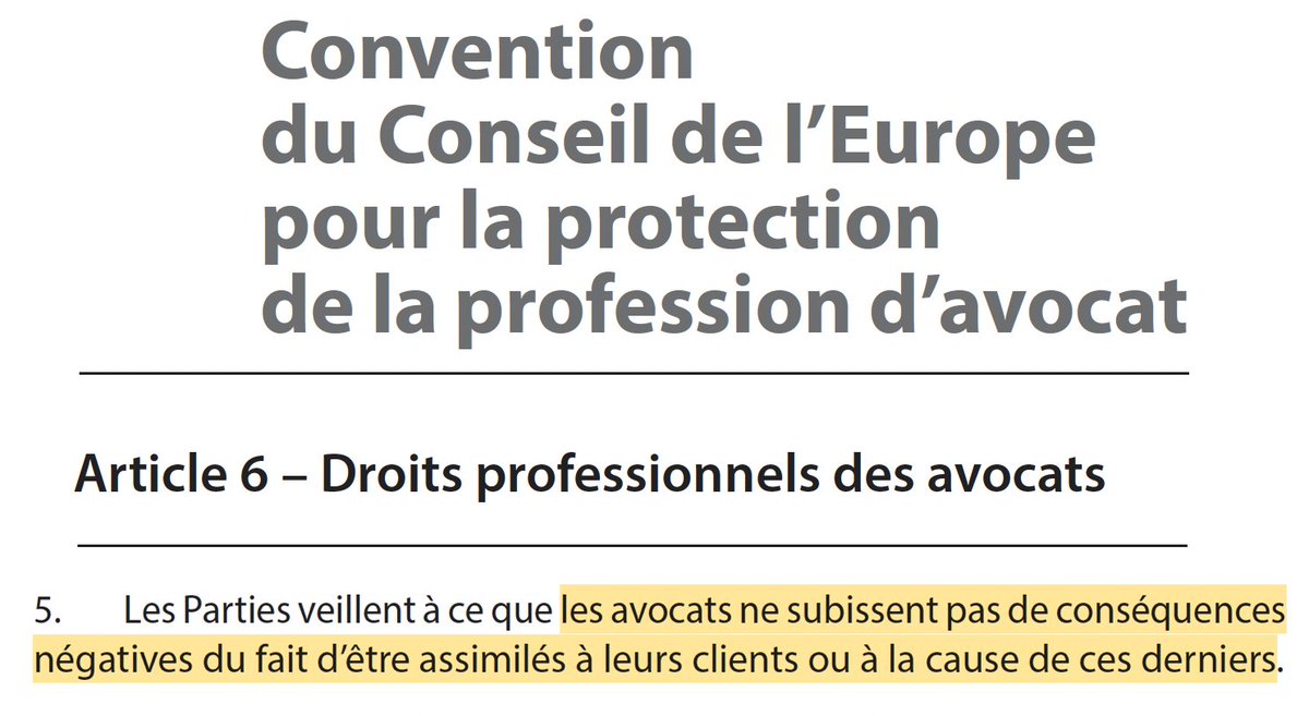 Petit rappel (pour ceux qui ne suivent pas dans le fond) :

Assimiler un avocat à ses clients (ou à la cause de ses clients) est une méconnaissance grave des droits des avocats &amp; des droits de la défense.

(C'est aussi la preuve d'une stupidité sans nom)