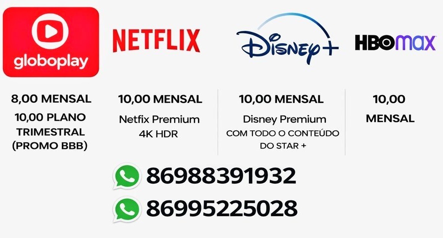 Acesse os streamings com valores bem abaixo. 🫶

netflix: R$10
max: R$10
disney+ premium R$10
globo play R$8
Premiere R$10
Telecine R$10

tags: conta dividir tela vendo globoplay Vasco Fluminense Cruzeiro #BBB26

SUPORTE E ACESSO IMEDIATO!✅ Contato na bio e feedbacks no fixado